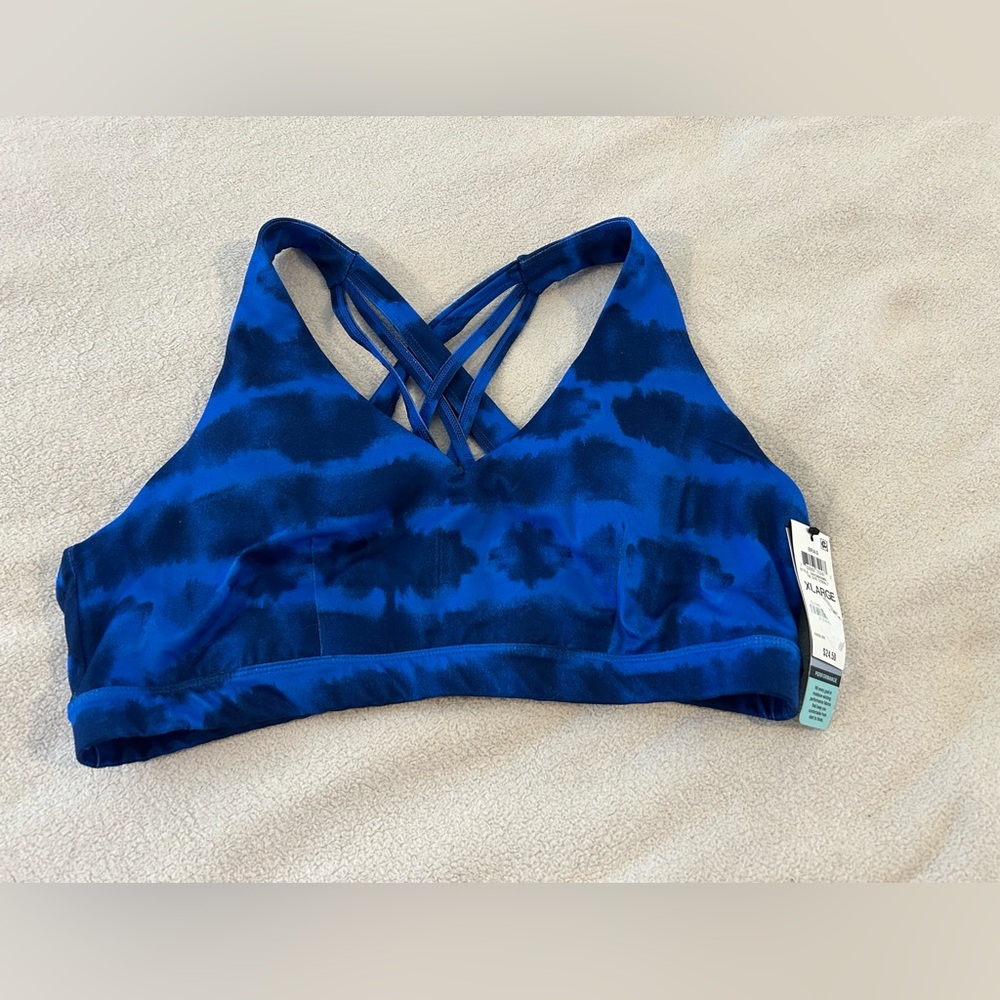 Ideology Tie Dye Sports Bra XL Cobalt Strappy Back NWT